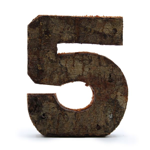 Nombre Rustique en Écorce- "5" (12) - Petit 7cm