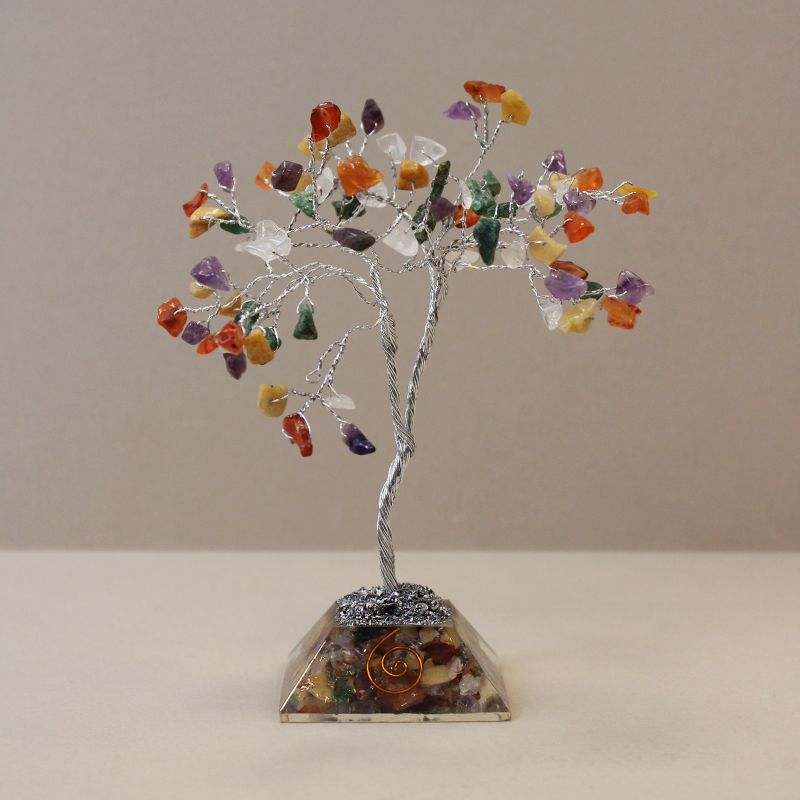 Arbre à Pierres Précieuses avec Base en Orgonite - 80 Pierres - Multi