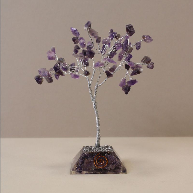 Arbre à Pierres Précieuses avec Base en Orgonite - 80 Pierres - Améthyste