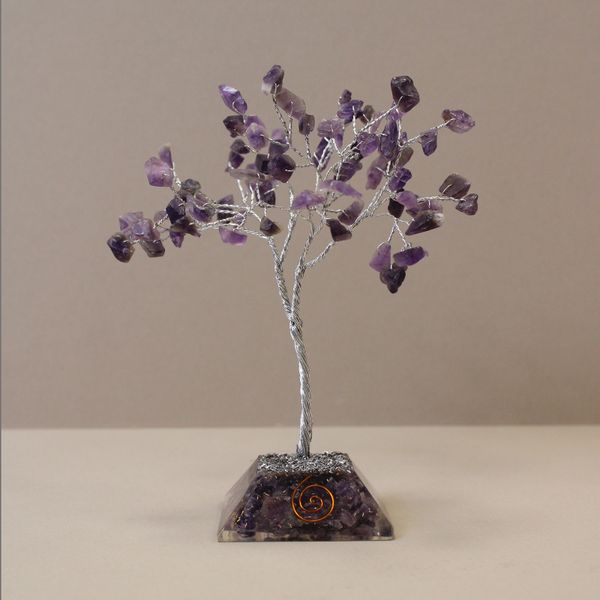 Arbre à Pierres Précieuses avec Base en Orgonite - 80 Pierres - Améthyste