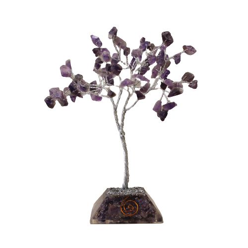 Arbre à Pierres Précieuses avec Base en Orgonite - 80 Pierres - Améthyste