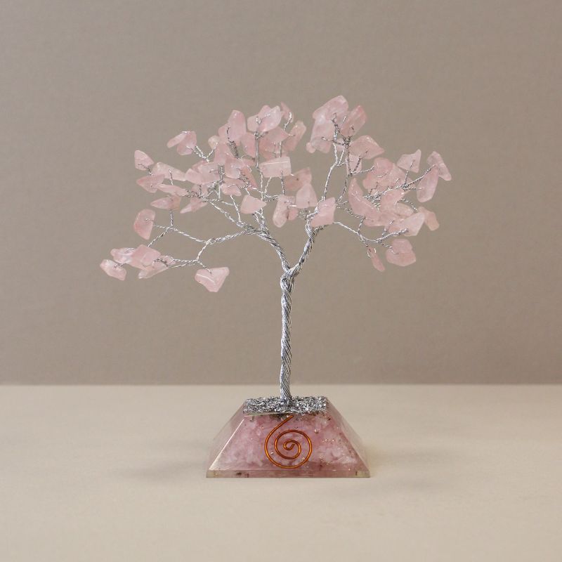 Arbre à Pierres Précieuses avec Base en Orgonite - 80 Pierres - Quartz rose