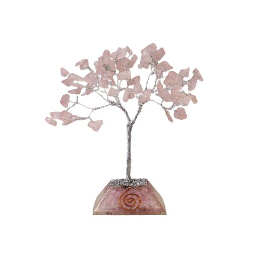 Arbre à Pierres Précieuses avec Base en Orgonite - 80 Pierres - Quartz rose