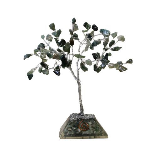 Arbre à Pierres Précieuses avec Base en Orgonite - 80 Pierres - Agate mousse