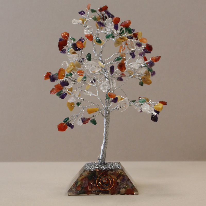 Arbre à Pierres Précieuses avec Base en Orgonite - 160 Pierres - Multi