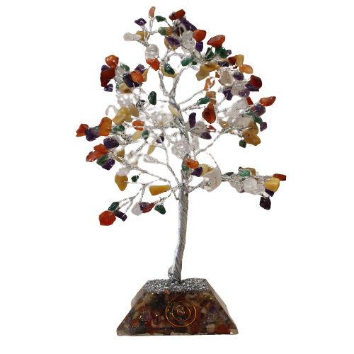 Arbre à Pierres Précieuses avec Base en Orgonite - 160 Pierres - Multi