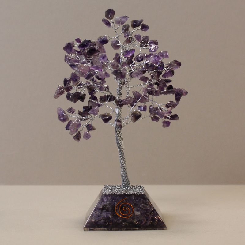 Arbre à Pierres Précieuses avec Base en Orgonite - 160 Pierres - Améthyste