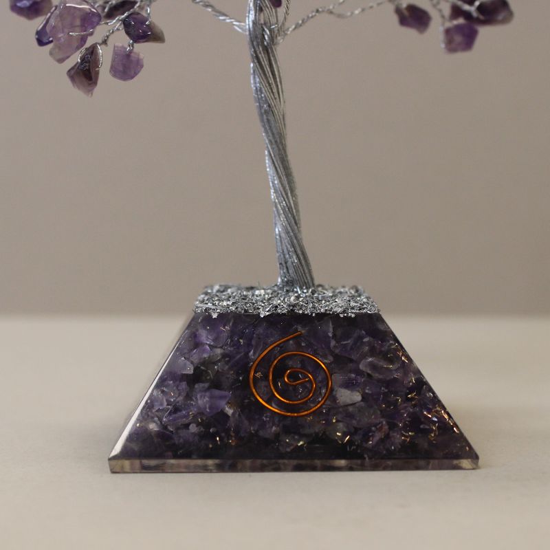 Arbre à Pierres Précieuses avec Base en Orgonite - 160 Pierres - Améthyste