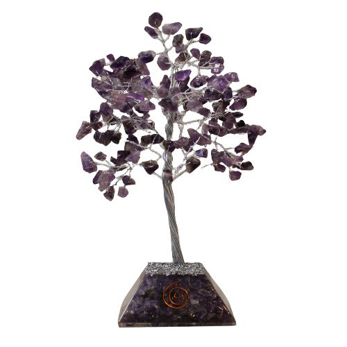 Arbre à Pierres Précieuses avec Base en Orgonite - 160 Pierres - Améthyste