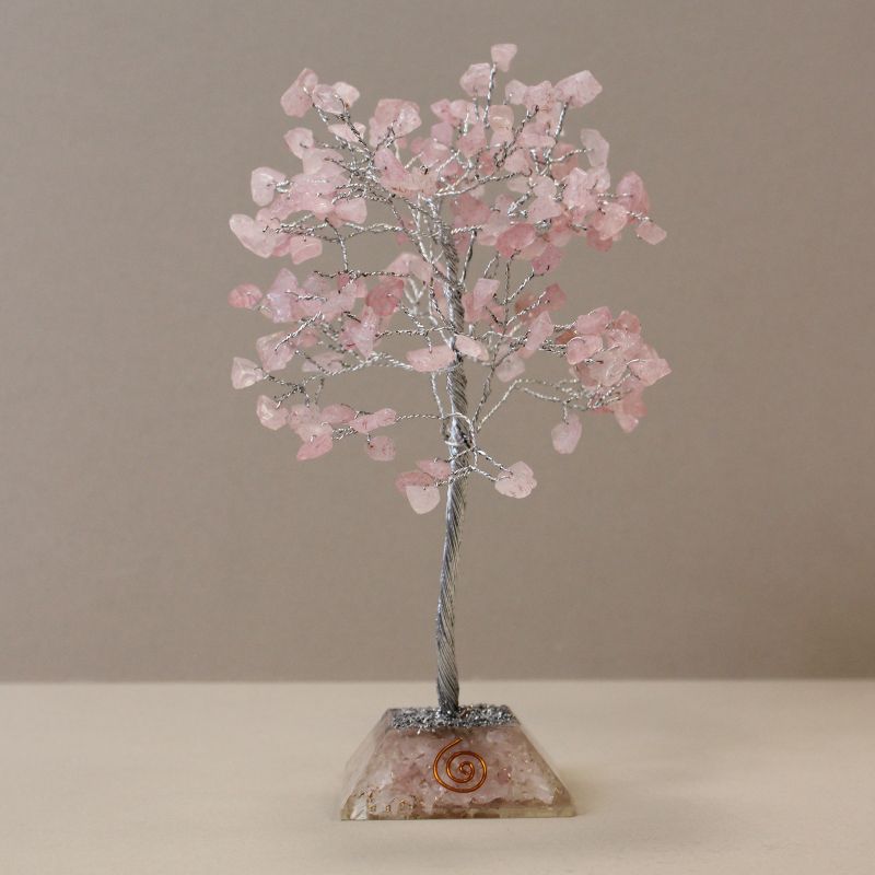Arbre à Pierres Précieuses avec Base en Orgonite - 160 Pierres - Quartz rose