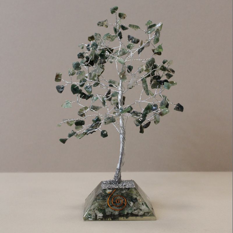 Arbre à Pierres Précieuses avec Base en Orgonite - 160 Pierres - Agate mousse