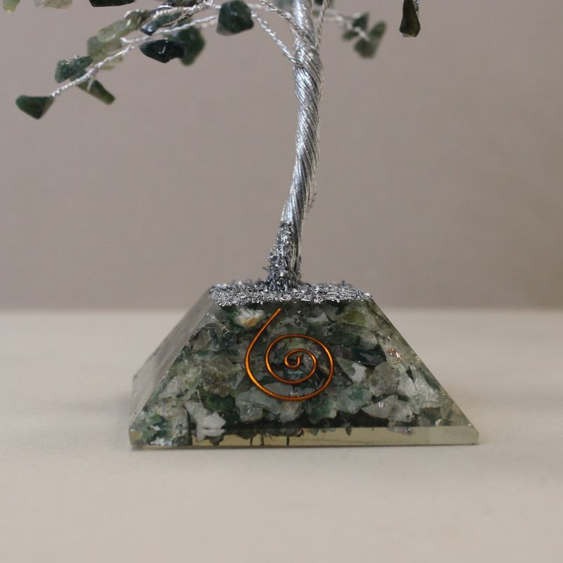 Arbre à Pierres Précieuses avec Base en Orgonite - 160 Pierres - Agate mousse