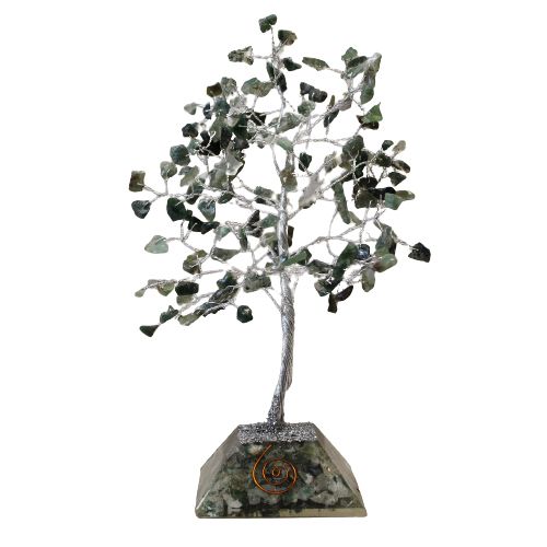 Arbre à Pierres Précieuses avec Base en Orgonite - 160 Pierres - Agate mousse