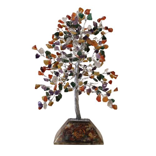 Arbre à Pierres Précieuses avec Base en Orgonite - 320 Pierres - Multi