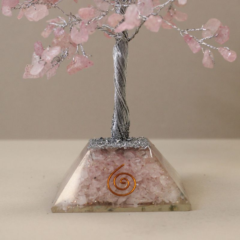 Arbre à Pierres Précieuses avec Base en Orgonite - 320 Pierres - Quartz rose