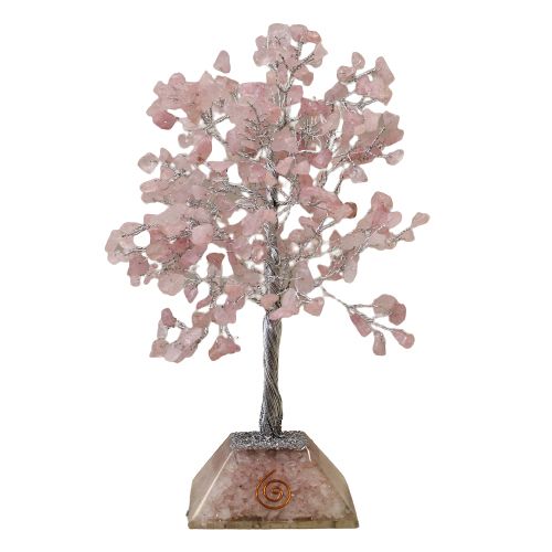 Arbre à Pierres Précieuses avec Base en Orgonite - 320 Pierres - Quartz rose