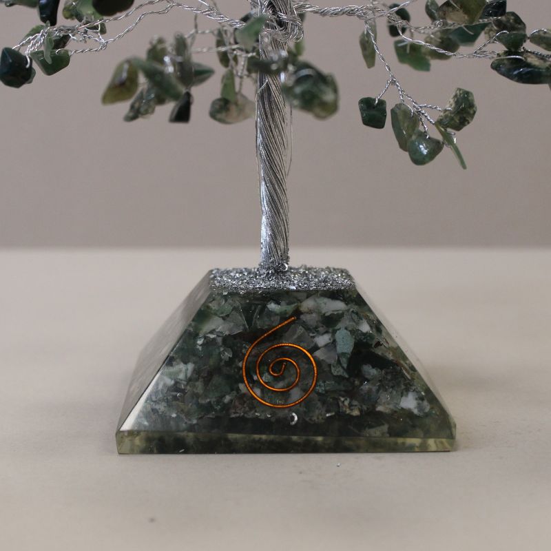 Arbre à Pierres Précieuses avec Base en Orgonite - 320 Pierres - Agate mousse