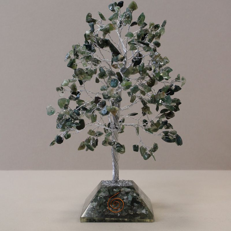 Arbre à Pierres Précieuses avec Base en Orgonite - 320 Pierres - Agate mousse