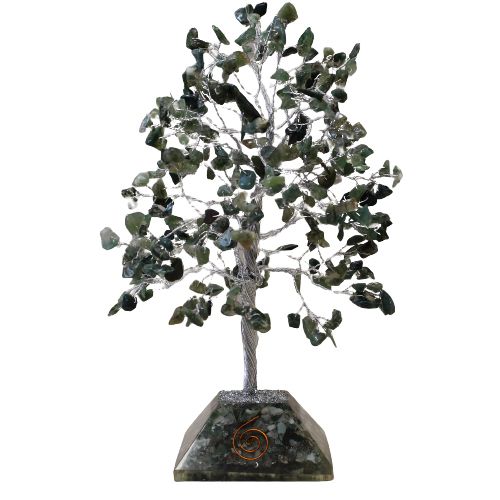 Arbre à Pierres Précieuses avec Base en Orgonite - 320 Pierres - Agate mousse