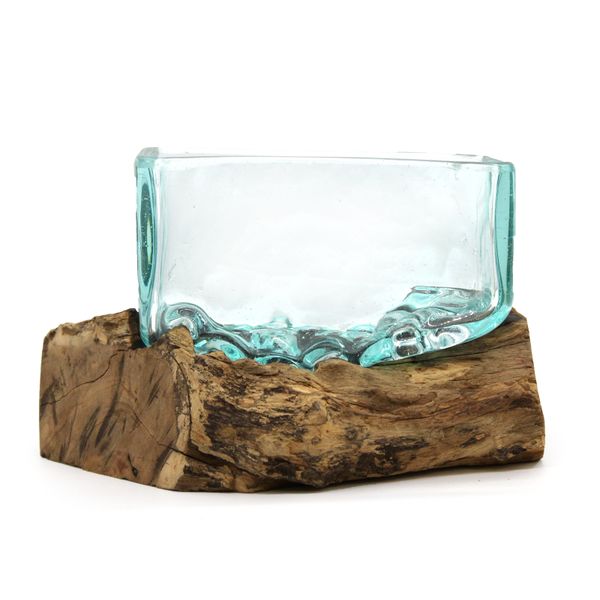 Verre Soufflé sur Bois - Bol Rectangulaire - Moyen