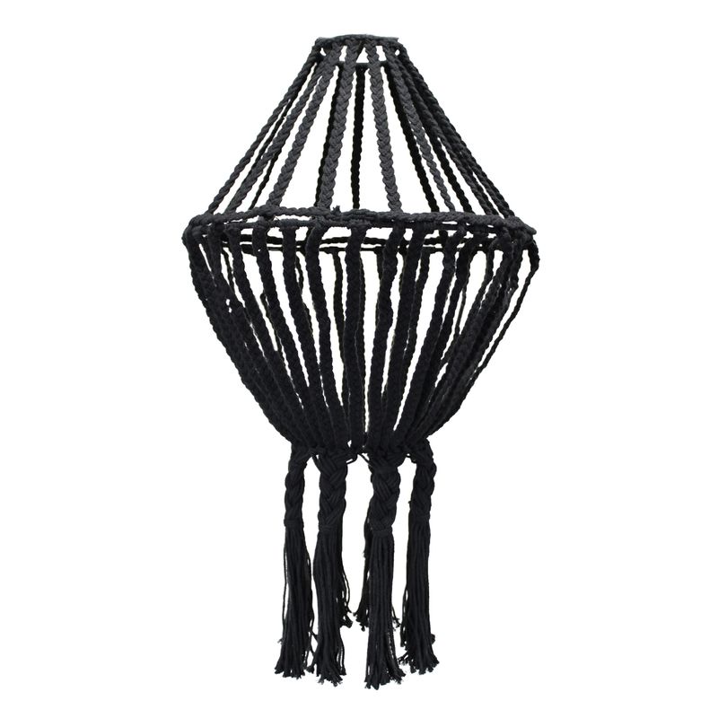 Grand Lustre Pendant en Macramé - Noir