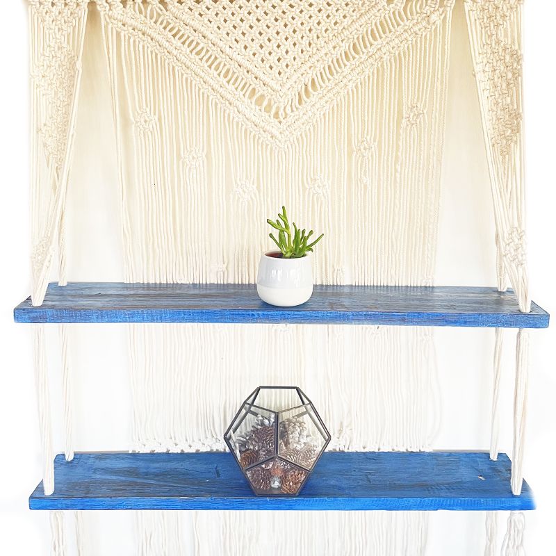 Étagères Suspendues en Macramé Naturel - Bleu
