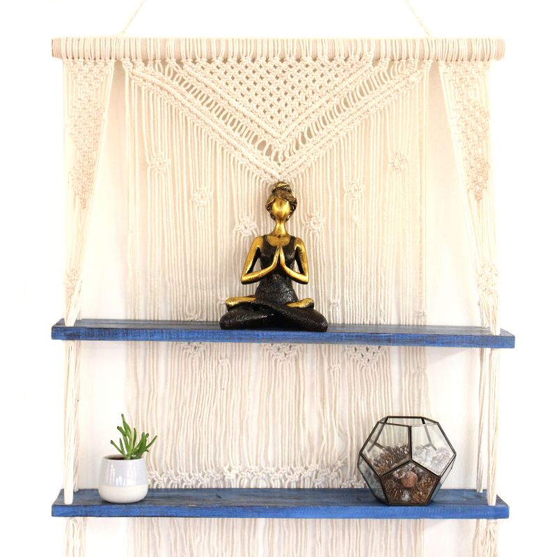 Étagères Suspendues en Macramé Naturel - Bleu