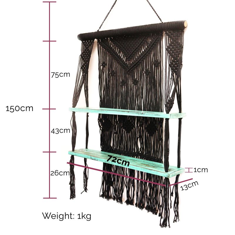Étagères Suspendues en Macramé Naturel - Bleu
