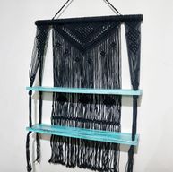 Étagères Suspendues en Macramé Noir - Turquoise