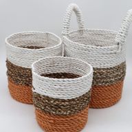 Ensemble de Paniers en Jonc de Mer - Orange / Naturel / Blanc