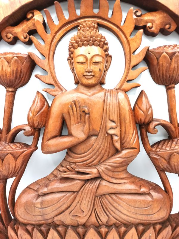 Panel en Bois - Buddha & Lotus - 40cm
