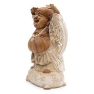 Bouddha Heureux Bras Haut - Blanc Délavé - 40cm