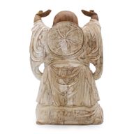 Bouddha Heureux Bras Haut - Blanc Délavé - 40cm
