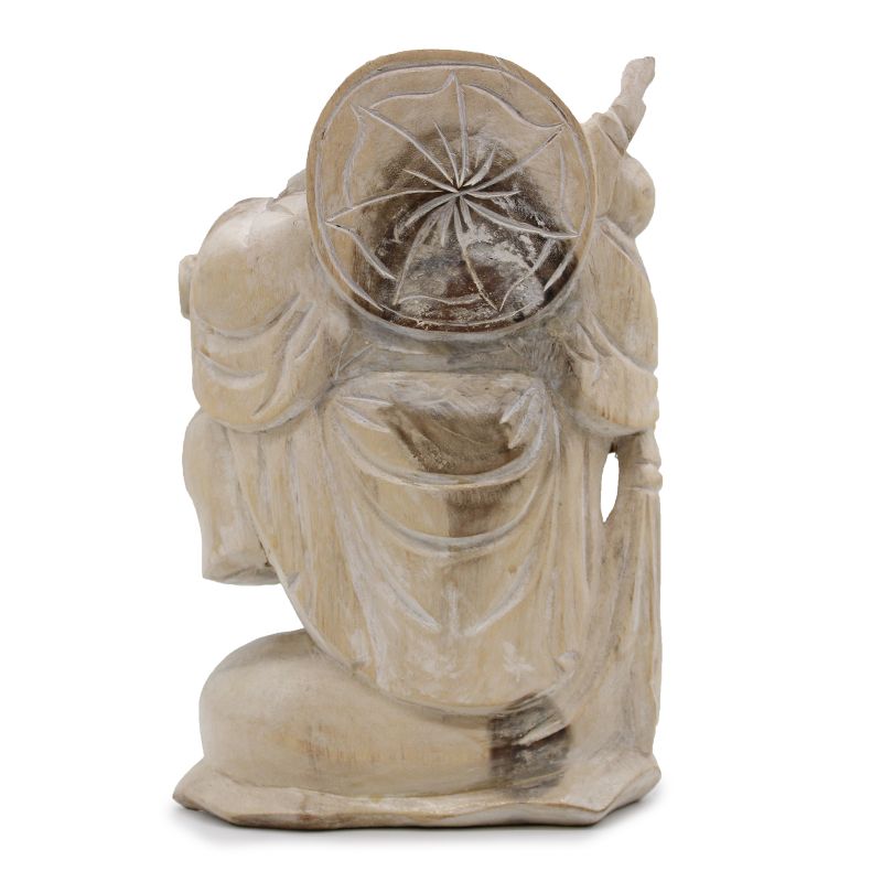 Bouddha Heureux Portant Tronc - Blanc Délavé - 30cm
