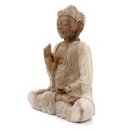 Statue de Bouddha Blanc Délavé - Transmission des Enseignements - 30cm
