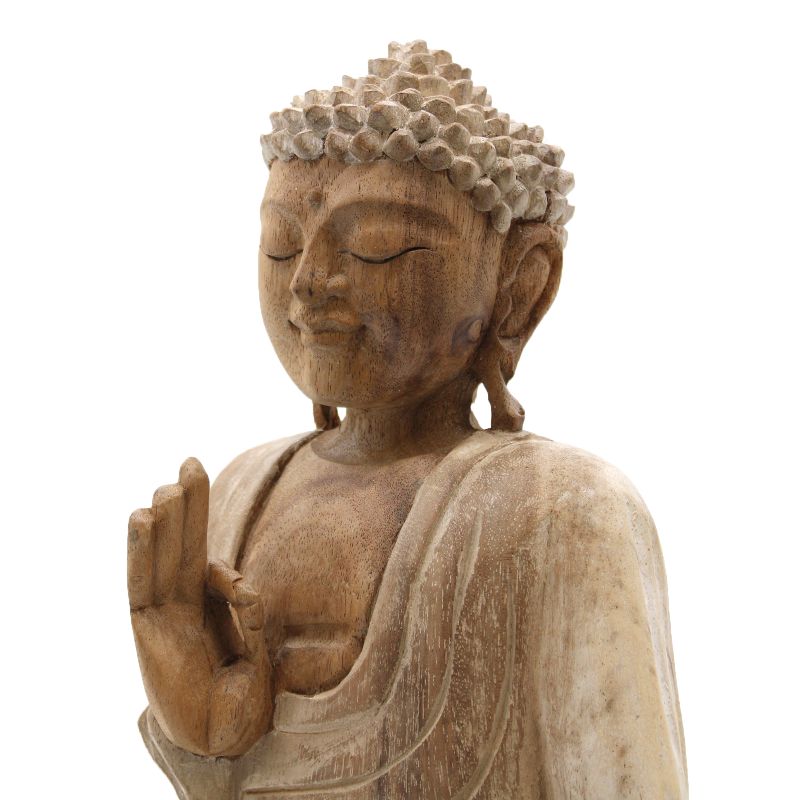 Statue de Bouddha Blanc Délavé - Transmission des Enseignements - 30cm