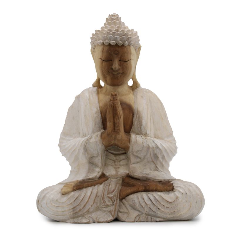 Statue de Bouddha Blanc Délavé - Bienvenue - 30cm