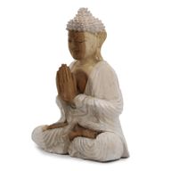 Statue de Bouddha Blanc Délavé - Bienvenue - 30cm