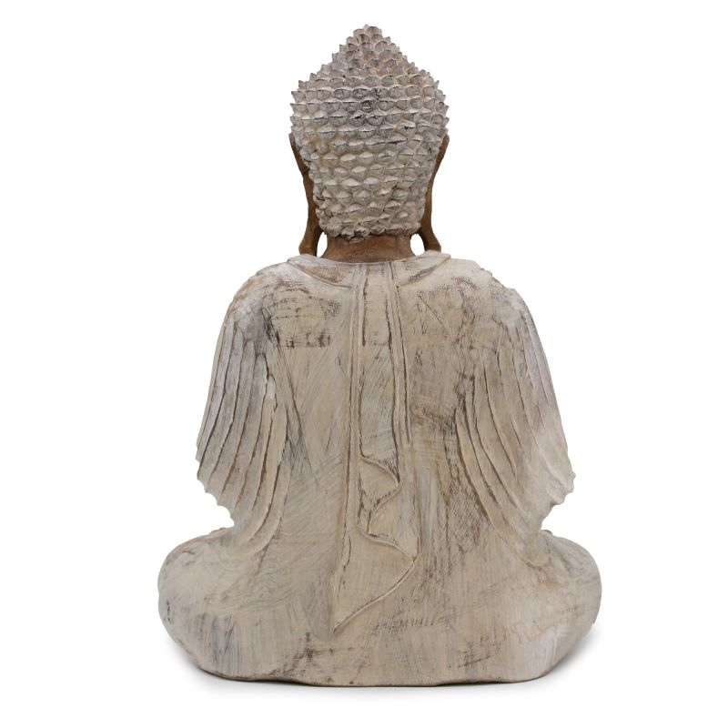 Statue de Bouddha Blanc Délavé - Transmission des Enseignements - 40cm