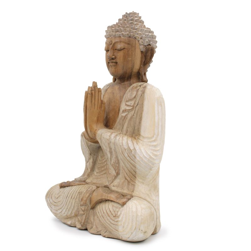Statue de Bouddha Blanc Délavé - Bienvenue - 40cm