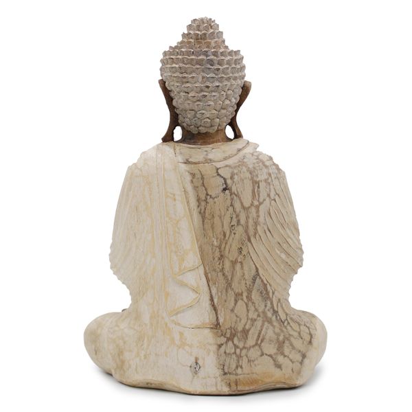 Statue de Bouddha Blanc Délavé - Bienvenue - 40cm