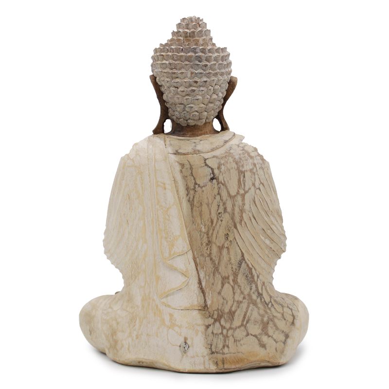 Statue de Bouddha Blanc Délavé - Bienvenue - 40cm