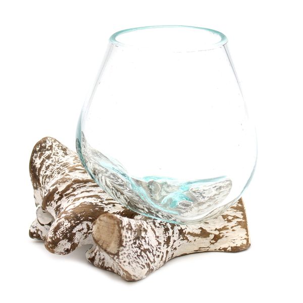 Verre Soufflé sur Bois Blanchi - Petit Bol