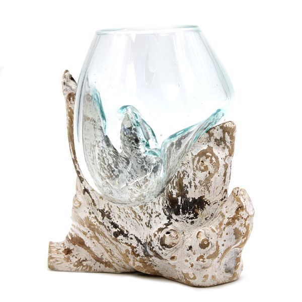 Verre Soufflé sur Bois Blanchi - Bol Moyen