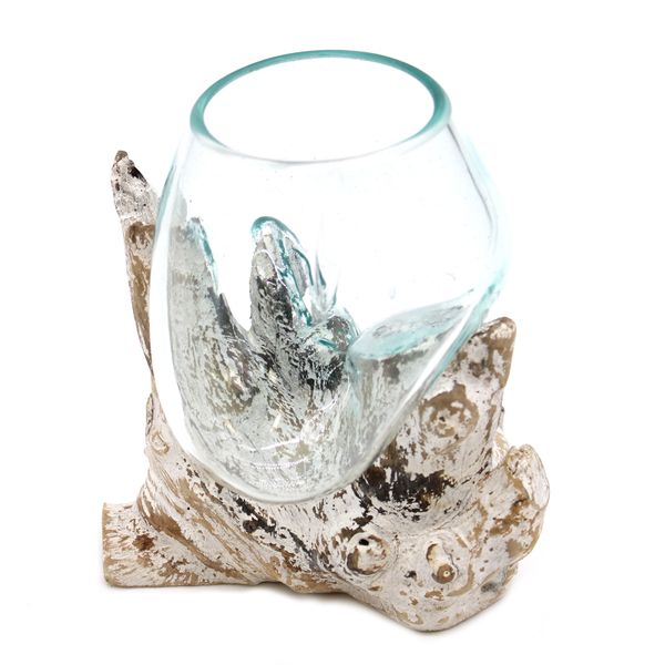 Verre Soufflé sur Bois Blanchi - Bol Moyen