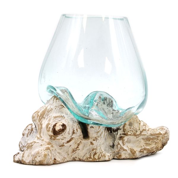 Verre Soufflé sur Bois Blanchi - Grand Bol