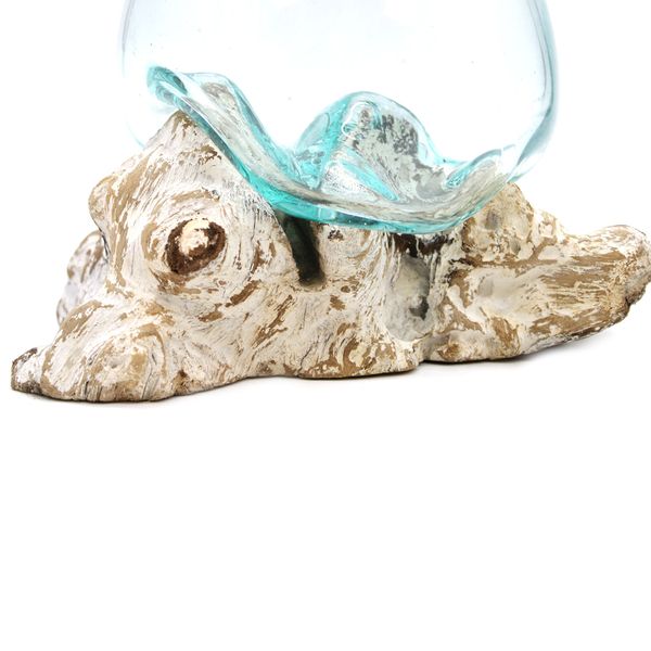 Verre Soufflé sur Bois Blanchi - Grand Bol