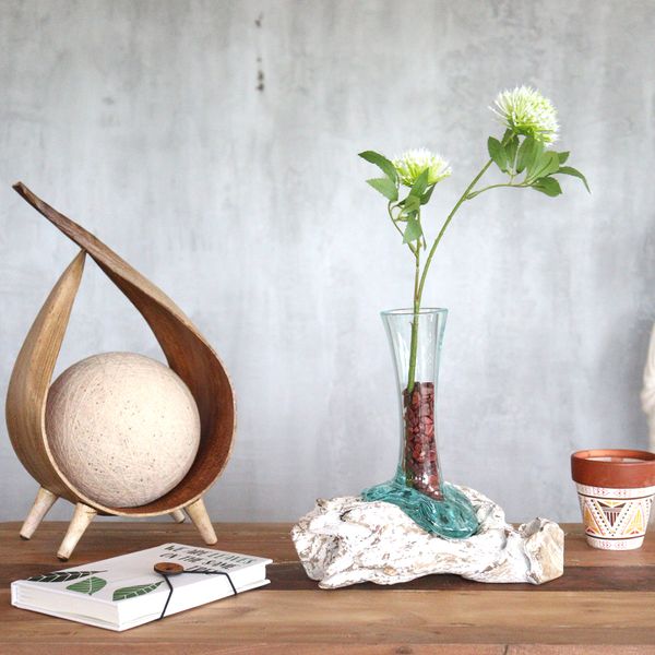 Verre Soufflé sur Bois Blanchi - Vase - Petit