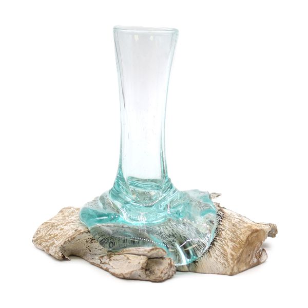 Verre Soufflé sur Bois Blanchi - Vase - Petit