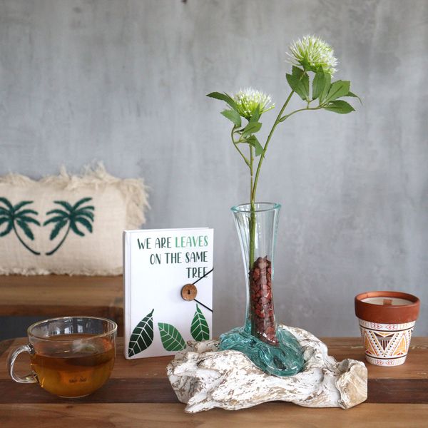 Verre Soufflé sur Bois Blanchi - Vase - Moyen